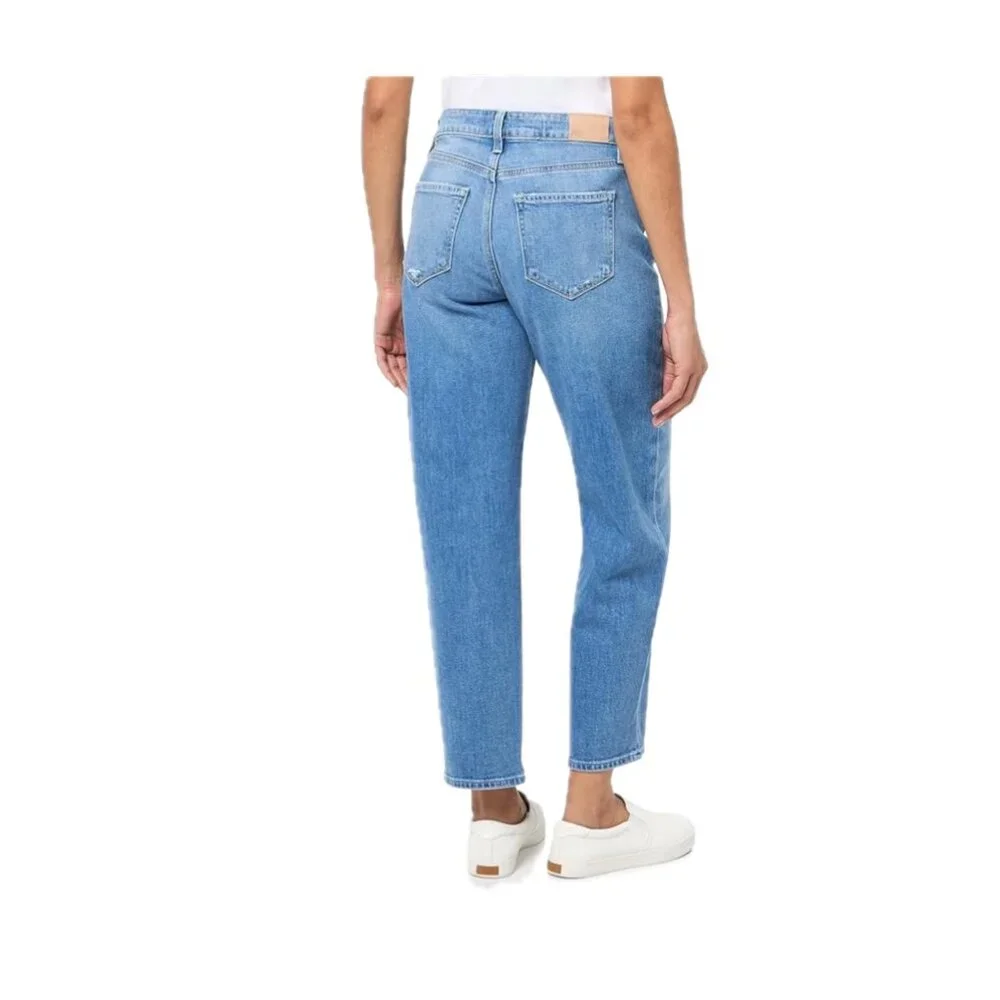 PAIGE Alexis Hi-Rise Barrel Leg Jean Exhibition Distressed Cropped Buttons Sz 28